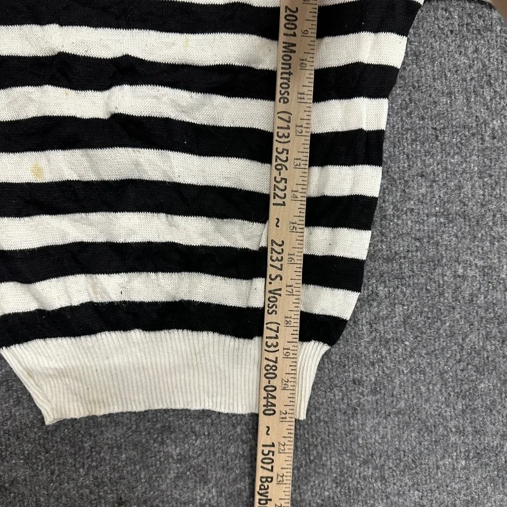 Vintage Knit Sweater Womens Size S Black White Striped Sailboat Nautical Stains